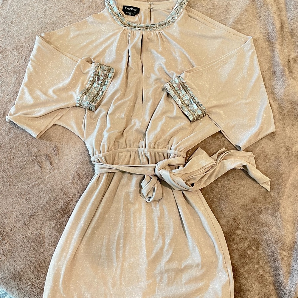 Bebe cold shoulder glitter dress